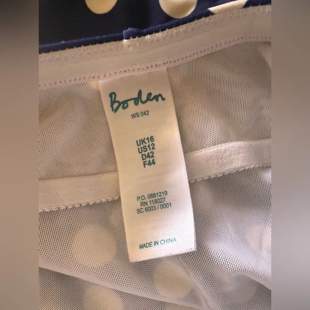 Boden One Piece Swimsuit Bathing Suit Polka Dot Blue White Size 12 Missing Strap - Image 7