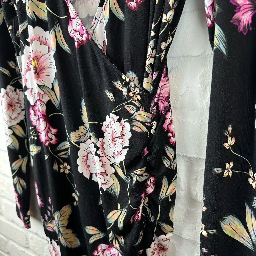 Yumi Kim Love Song Black Floral Take Me Out Jersey Ruched Dress Size M - Image 3