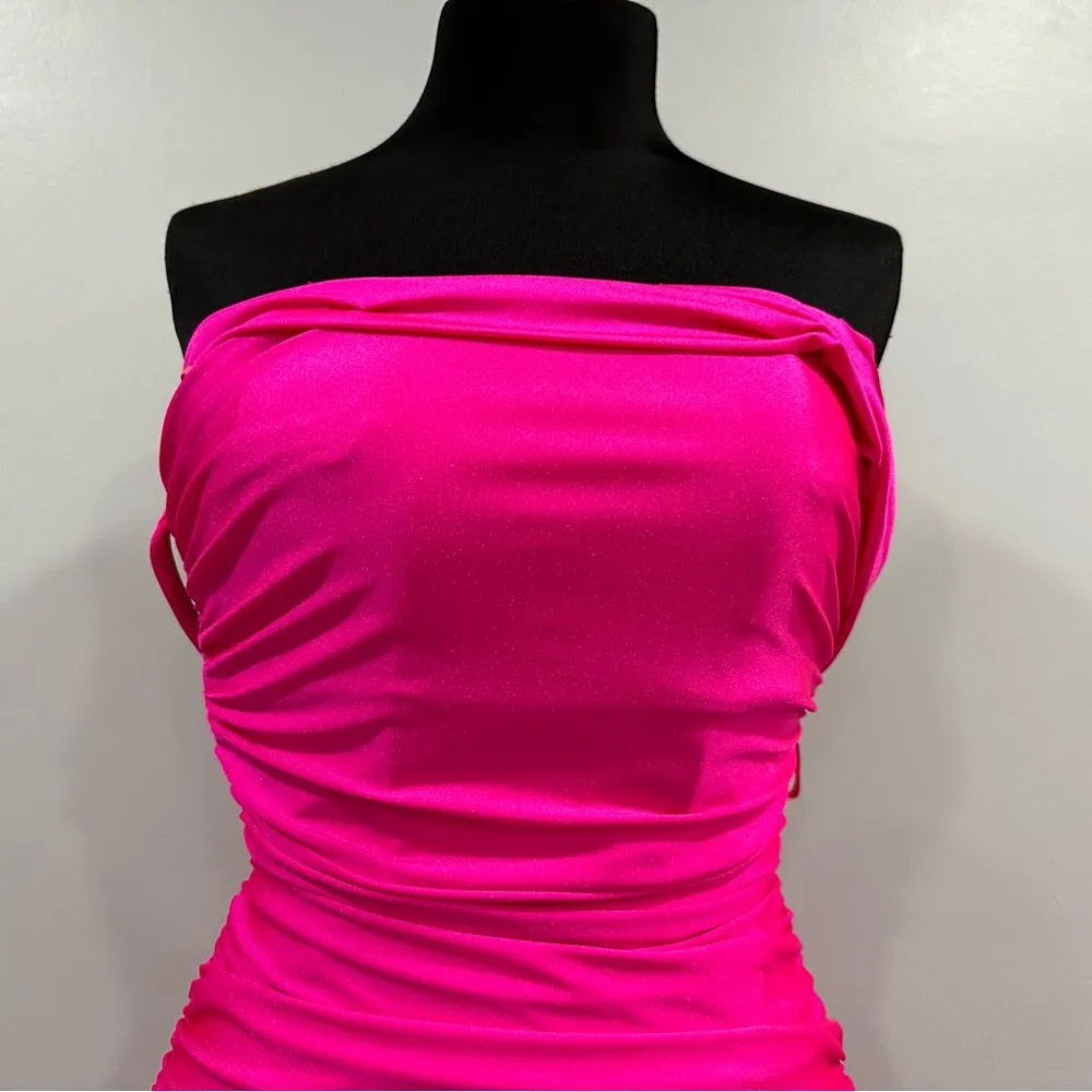 La Femme 28506 Off the Shoulder Ruched Gown Long Dress Hot Pink 4 - Image 2