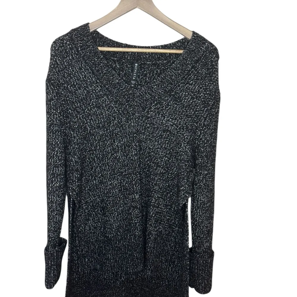 Athleta Shasta Hi-Low V-Neck Wool Sweater Size XS Marled Black - Image 3