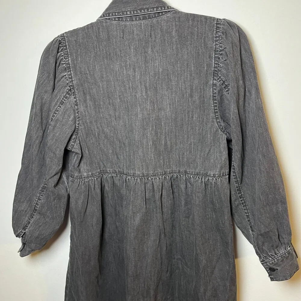 Madewell Denim Babydoll Shirt Dress Washed Black‎ Jean Size XXS Cottagecore Boho - Image 13