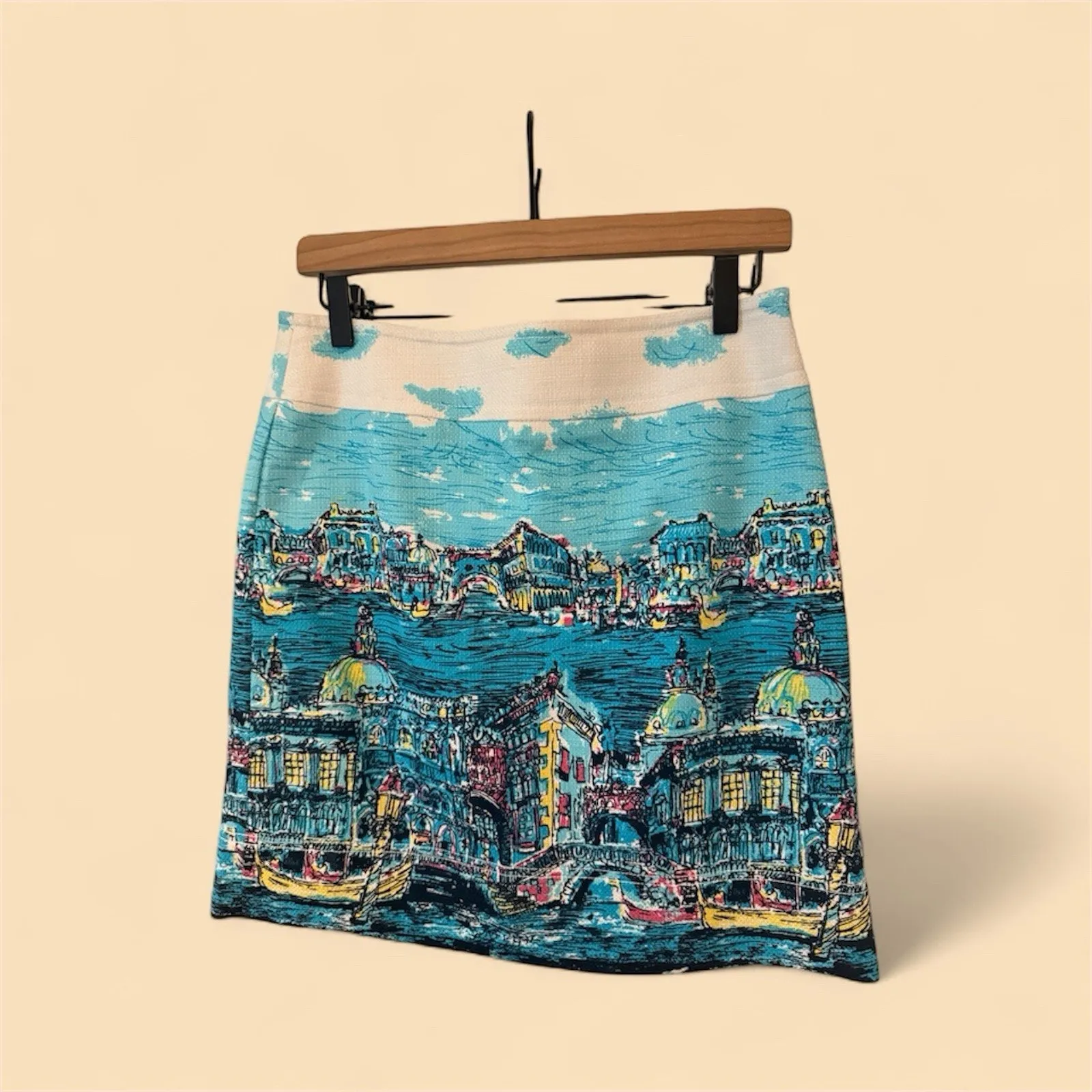 Talbots Women’s Pencil Skirt Venice Italy‎ Canal Cityscape Scene Lined Size 4 - Image 3