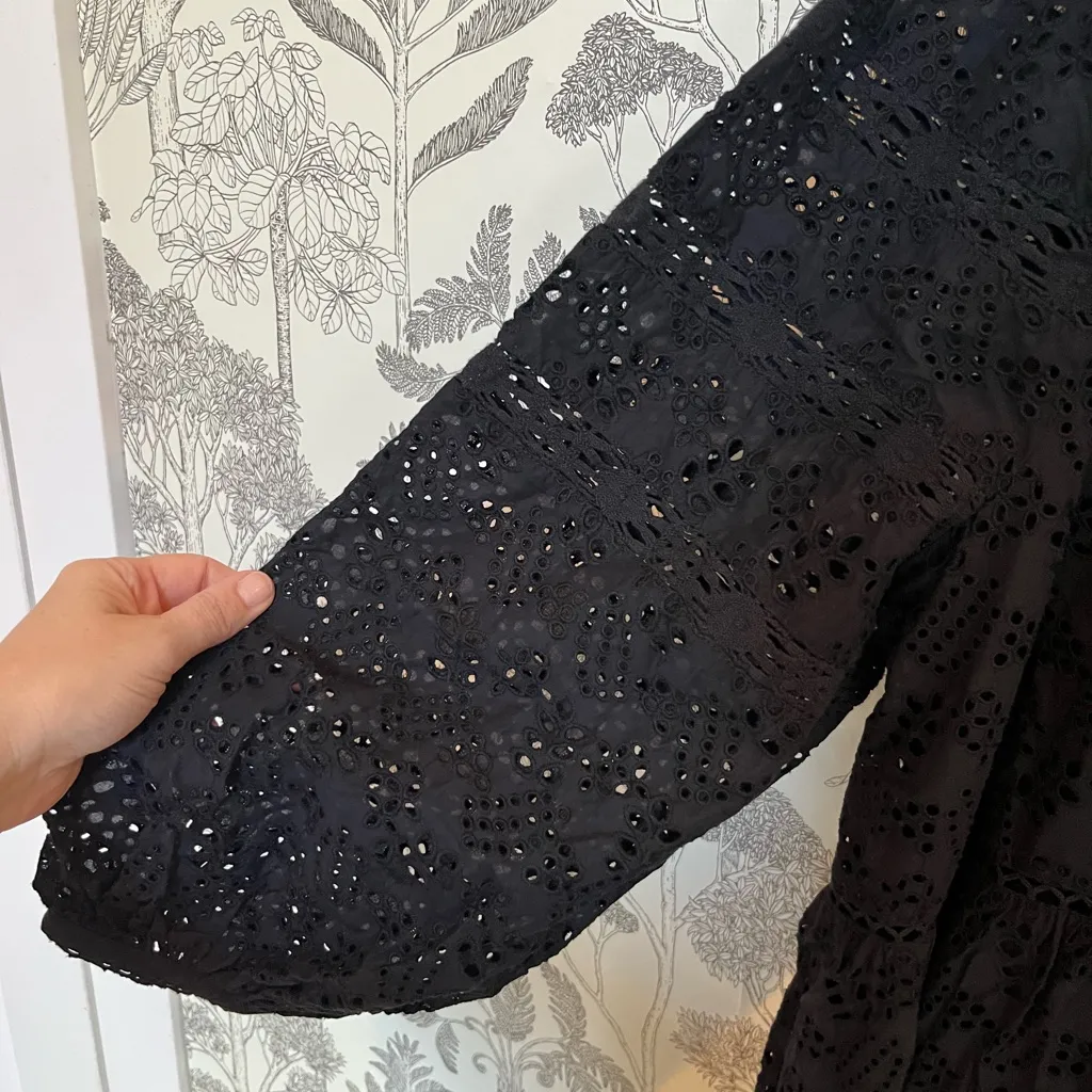 AE 77 American Eagle Black Organic Cotton Black Eyelet Mini Dress Boho XS NWT - Image 3
