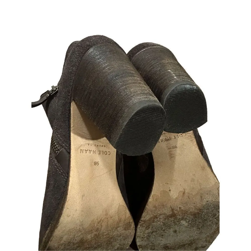 Cole Haan Double Zip Dark Brown Suede Leather Ankle Boot Heel Bootie Women's sz - Image 12