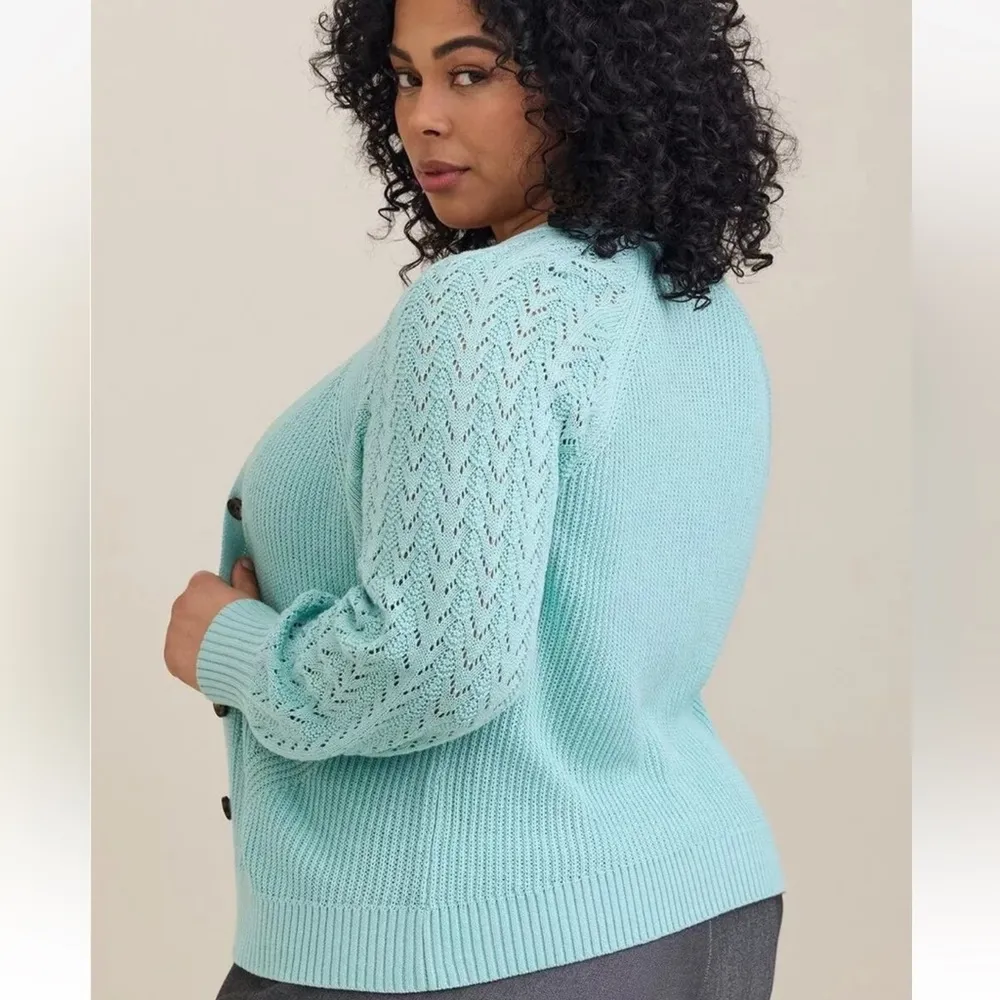 Torrid Cardigan Pointelle Balloon Sleeve Sweater V-Neck NEW W1404 Plus Size 4X - Image 2