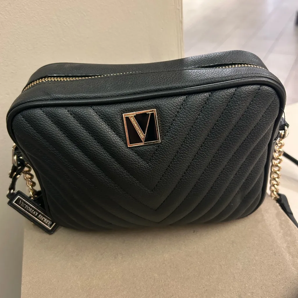 Victoria’s Secret Stylish Black Crossbody Bag with Gold Accents like new - Image 2