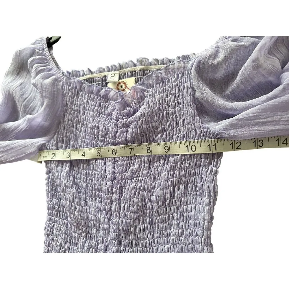 90s Y2k Peasant Fairy Top Sheer Smocked Ruffles Flutter Mushroom Sleeve Sz S NWT Purple - Image 5
