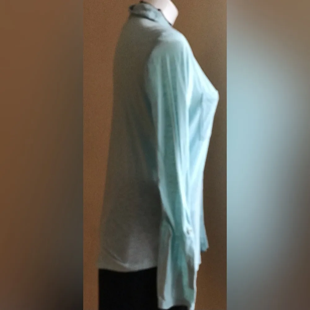 Liz Claiborne Light Blue/Green Button Down Polo Neck Long Sleeve 2 front pockets - Image 3