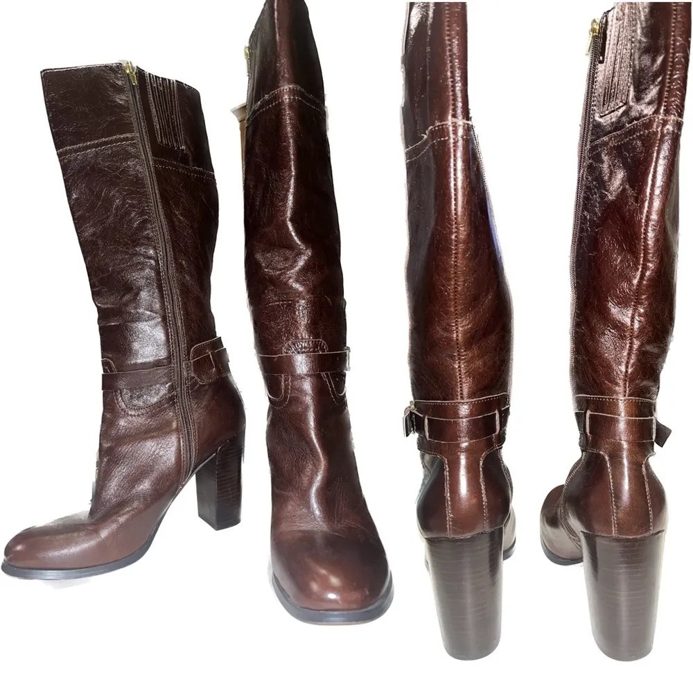 Audrey Brooke Dark Brown Leather Knee High Boots w/Gold Hardware - Size 9M - Image 8