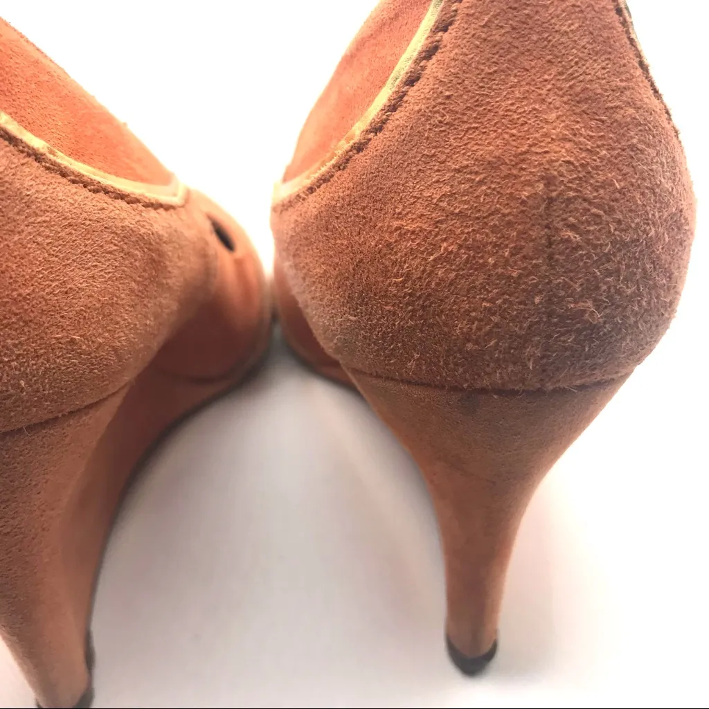 SERGIO ROSSI ORANGE SUEDE WITH GOLD ACCENTS WEDGE HEEL SHOES  (36.5) - Image 10