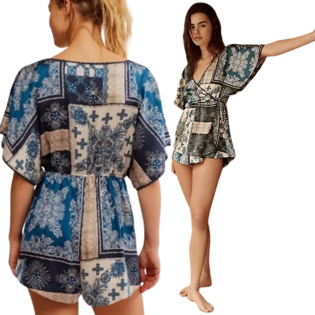 Intimately FP Free People Oasis Romper Women's Medium Blue Silky Loungewear NWOT - Image 3