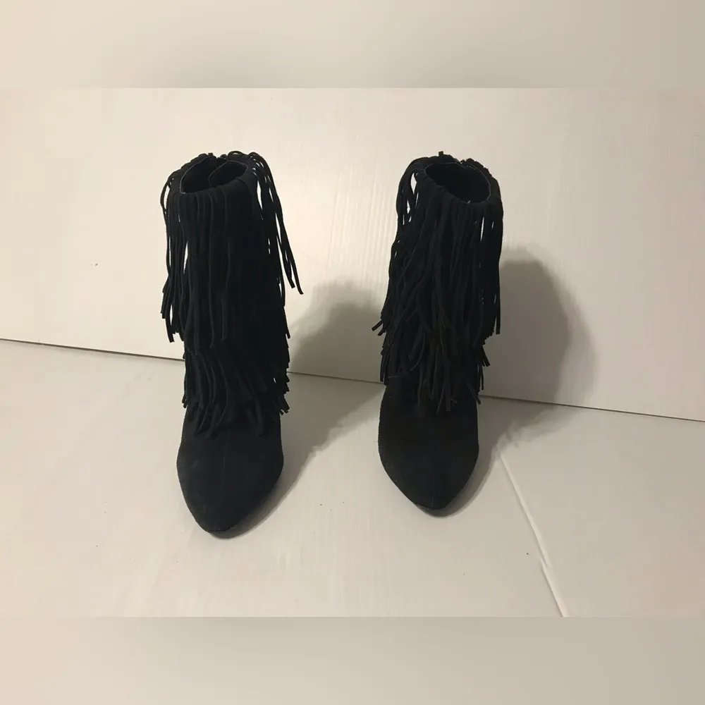 Zara fringed suede leather black heeled ankle booties size 36 / US 6 - Image 3