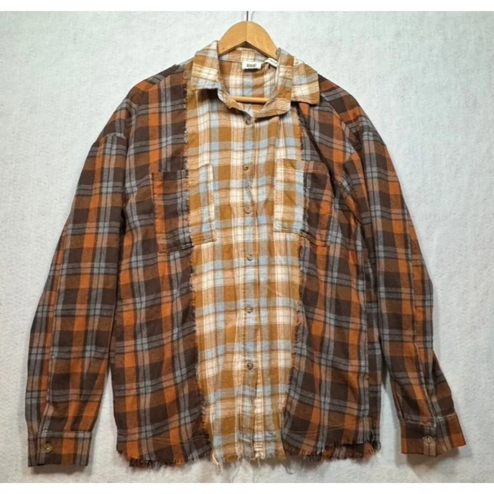 BKE Mixed Flannel Boyfriend Shirt Plaid Long Sleeve Button Front Women's XL - Image 3