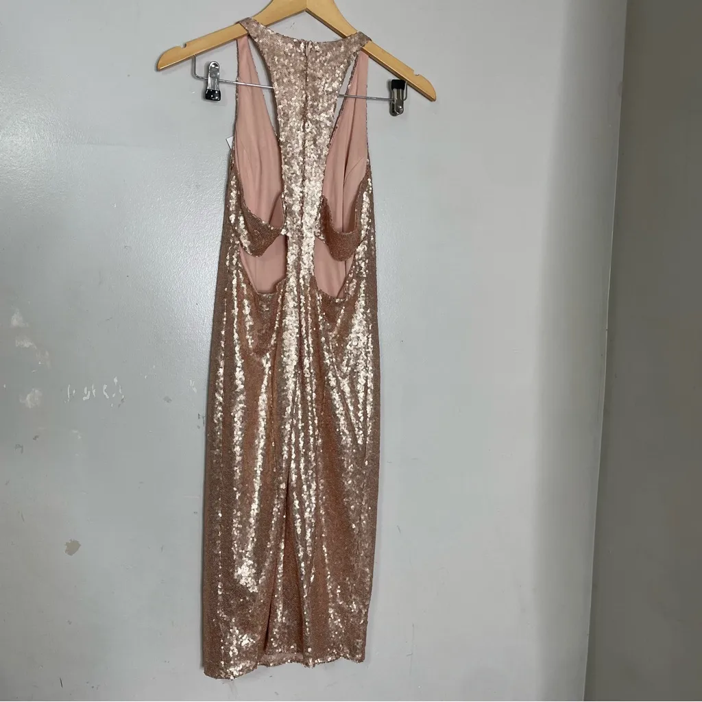 Jay X Jay Godfrey V Neck‎ Cutout Sequin Dress in Rose Gold Desert Mist sz 4 Pink - Image 4