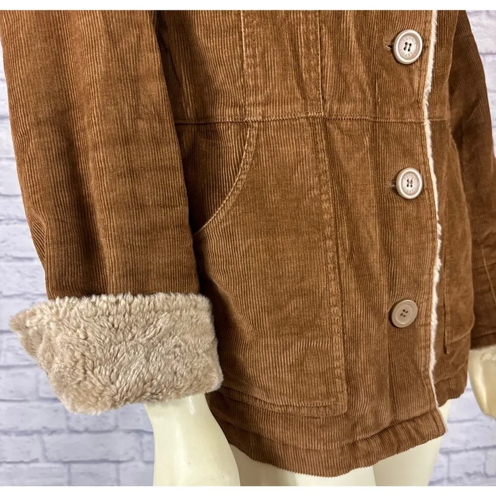 Vintage Y2K Esprit Corduroy barn Jacket with faux fur quilted lining size Large - Image 9