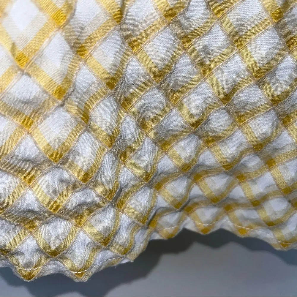 Max Studio Textured Blouse in Yellow/White Diagonal Plaid w/Ruffles & Ties-Sz L - Image 7