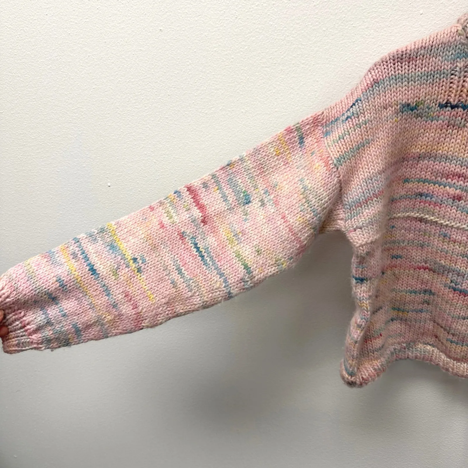 Handmade Chunky Knit Quarter Zip Crop Sweater Pink OS Size M - Image 3