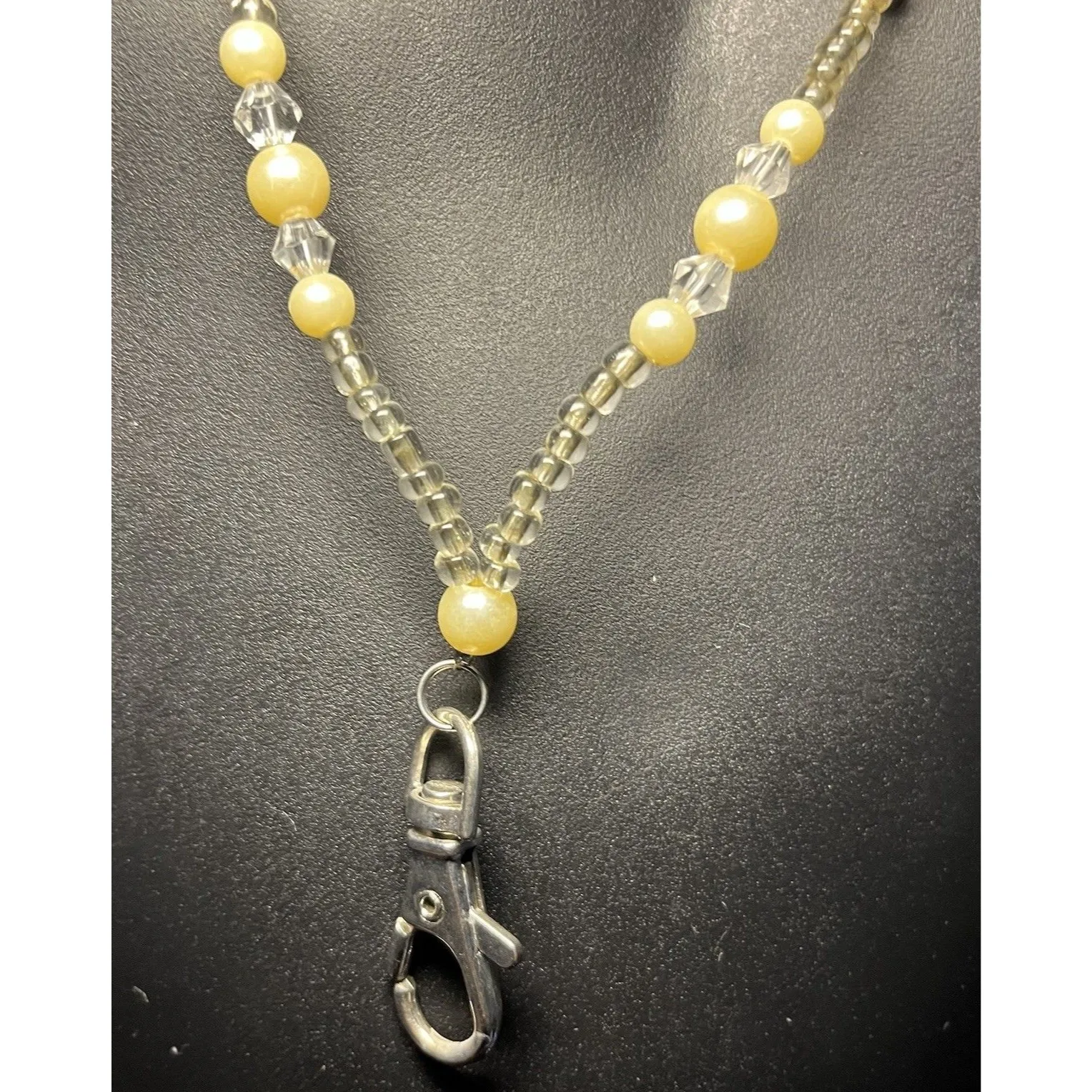 Beaded Lanyard ID Badge Holder Faux Pearl and Crystal - Image 2