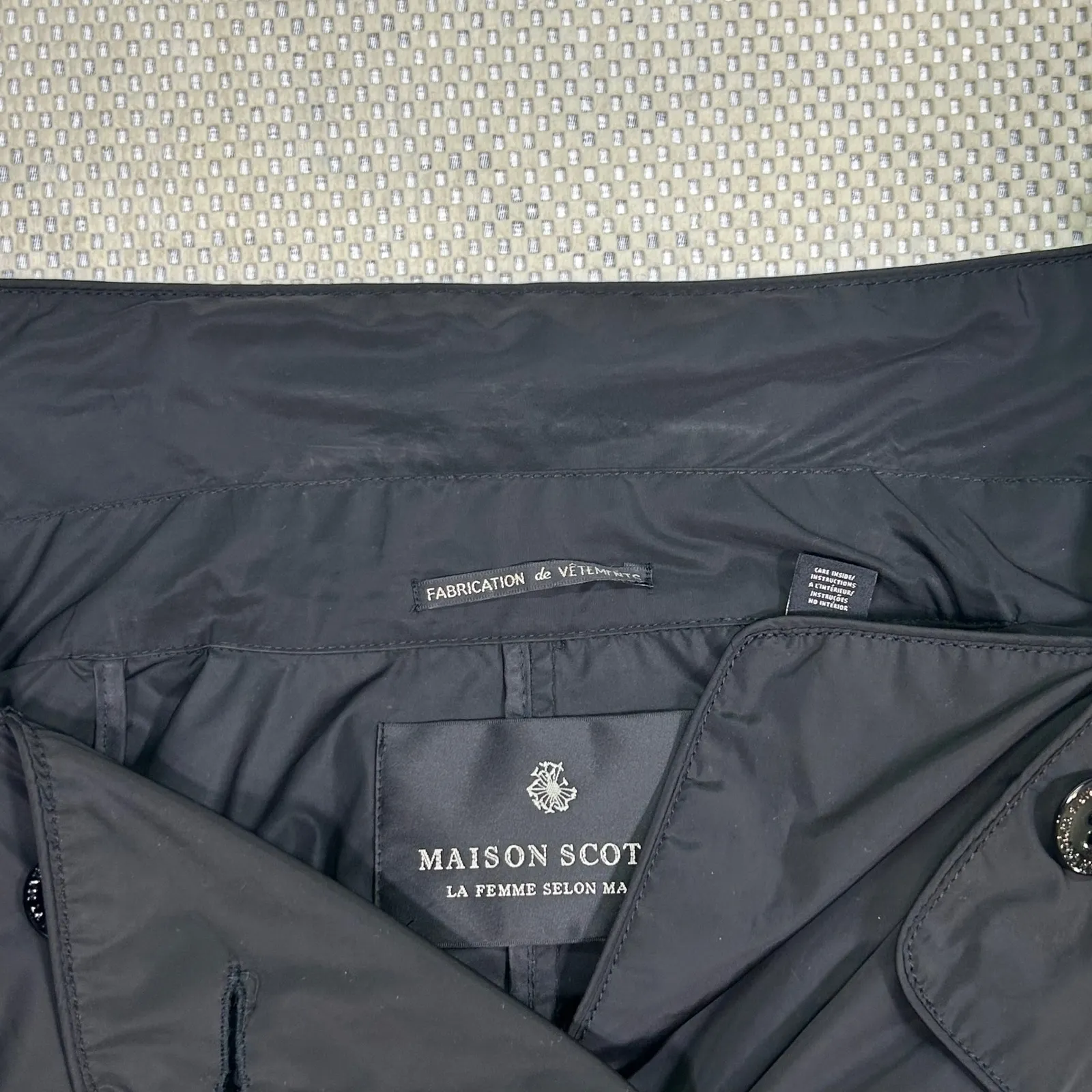 Maison Scotch Trench Coat Lightweight Double Breasted Black Rain Jacket Small - Image 8