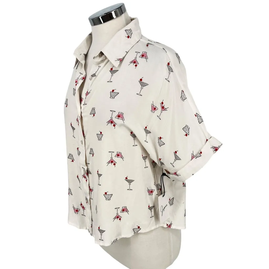 Japna Martini Print White Button-Down Shirt Size Small NWT - Image 7