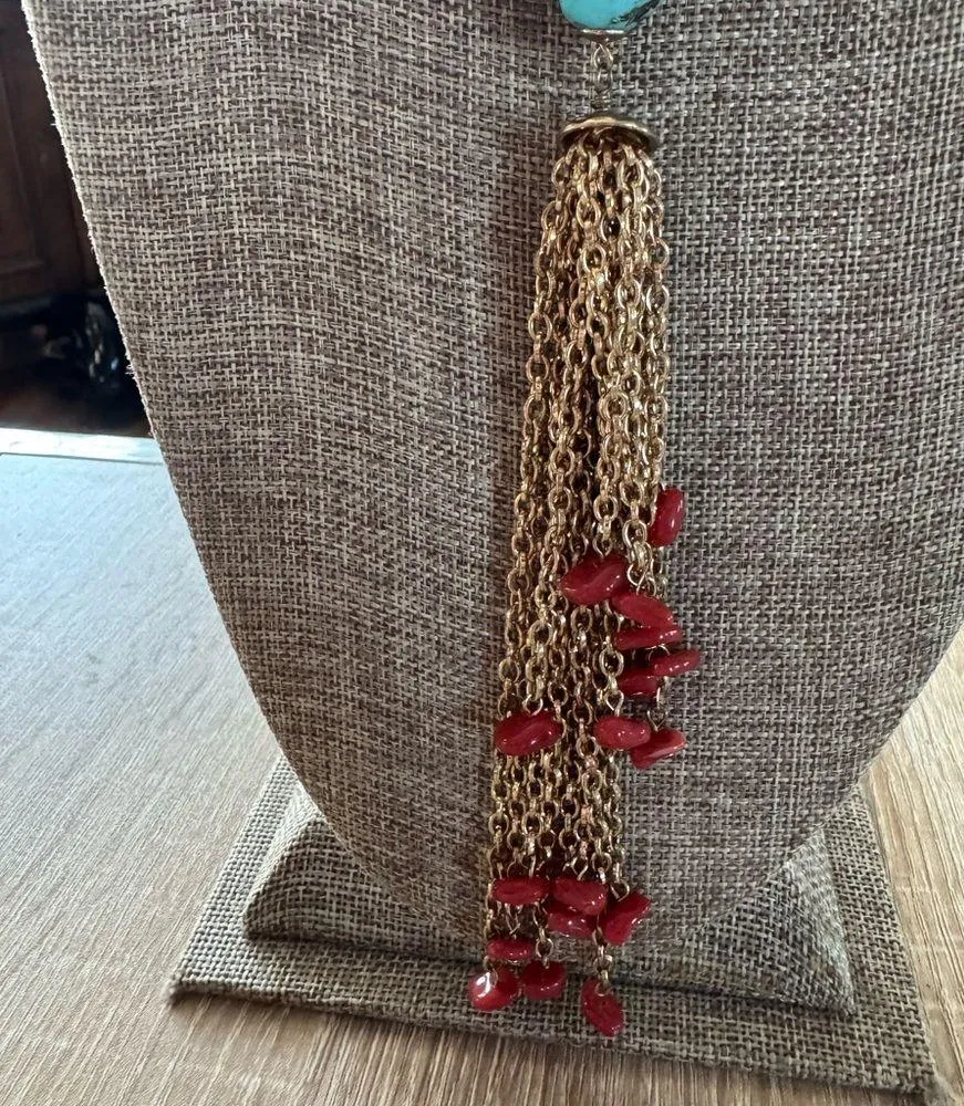 Chicos necklace stone Gold toned and Red Statement jewelry - Image 2