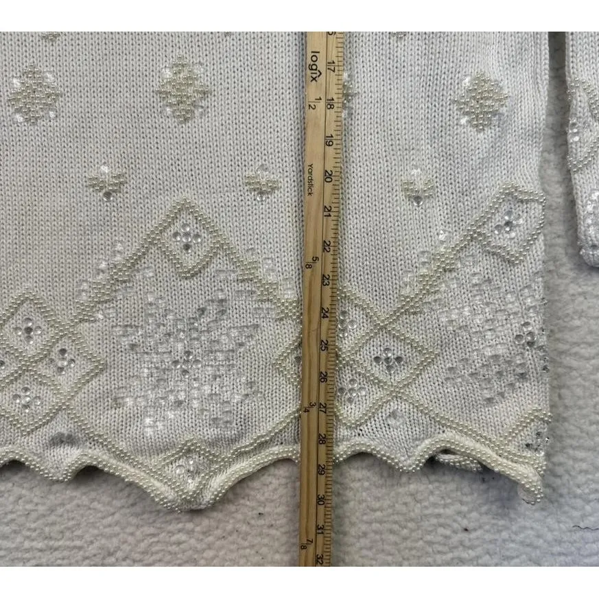 Michael Simon Sweater Womens One Size White Beaded Sequin Snowflake Tunic Pearl - Image 6