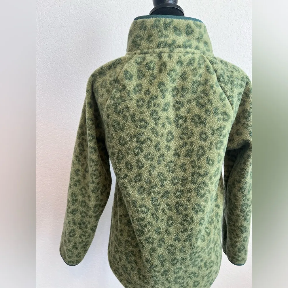 J. Crew Sherpa Fleece Quilted Snap Loden Green Leopard Print Size XS - Image 5