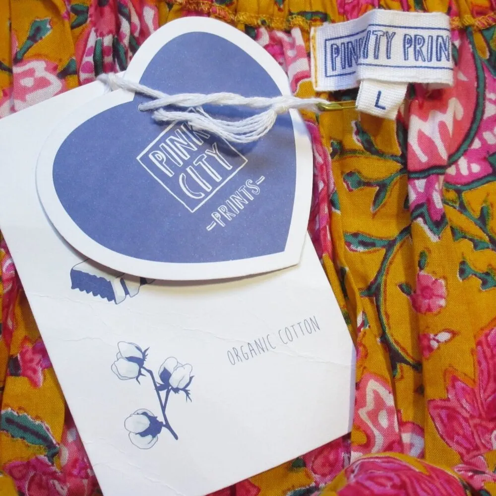 NWT PINK CITY PRINTS Spanish Rah Rah in 70s Jal Floral Cotton Midi Dress L Size L - Image 4