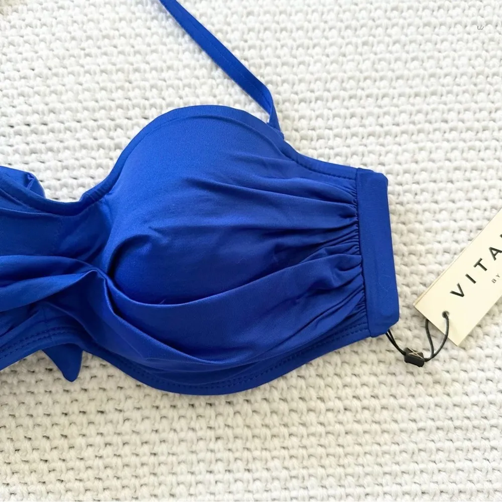 Vitamin A Ruched Bandeau Bikini Top NWT 8 Removable Halter Strap Tie Back Medium - Image 35