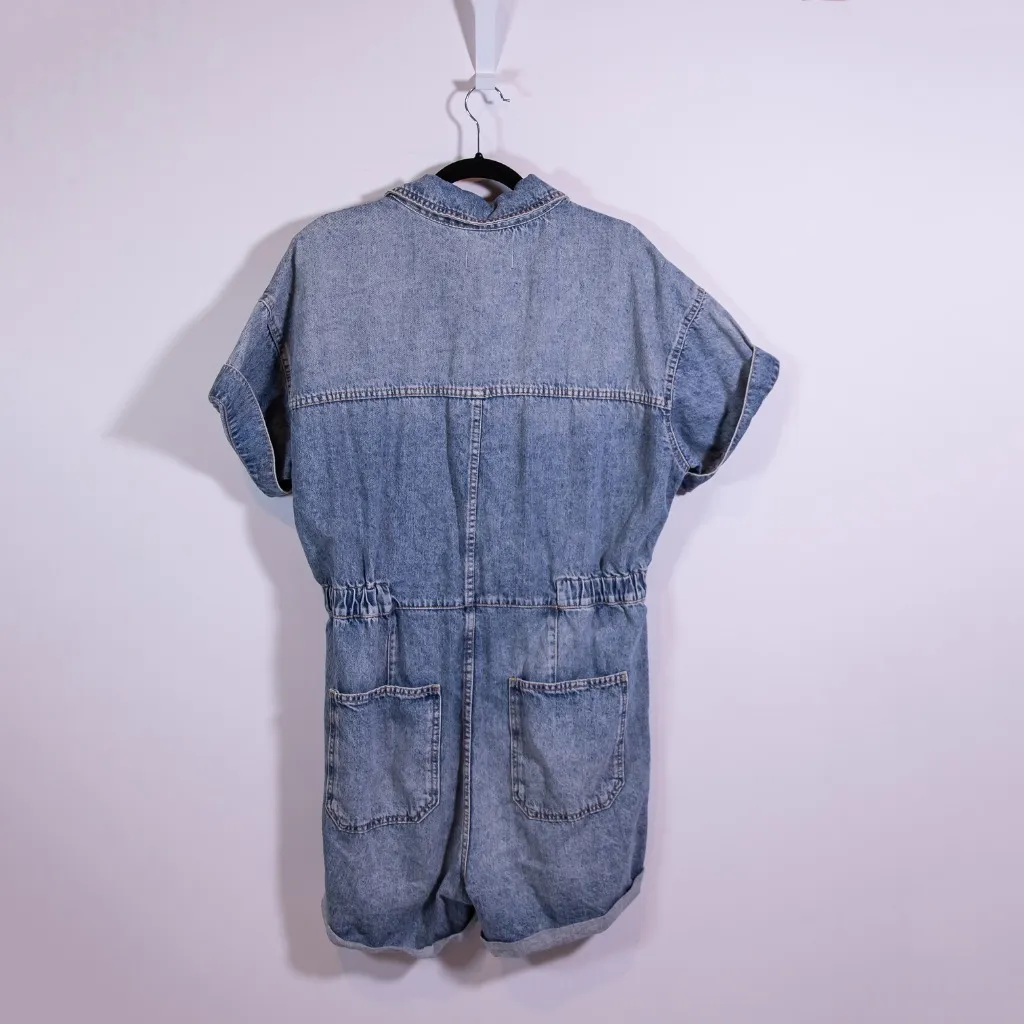 Free People We The Free Marci Cuffed Shortall Cotton Denim Jean Romper Marrakesh - Image 4