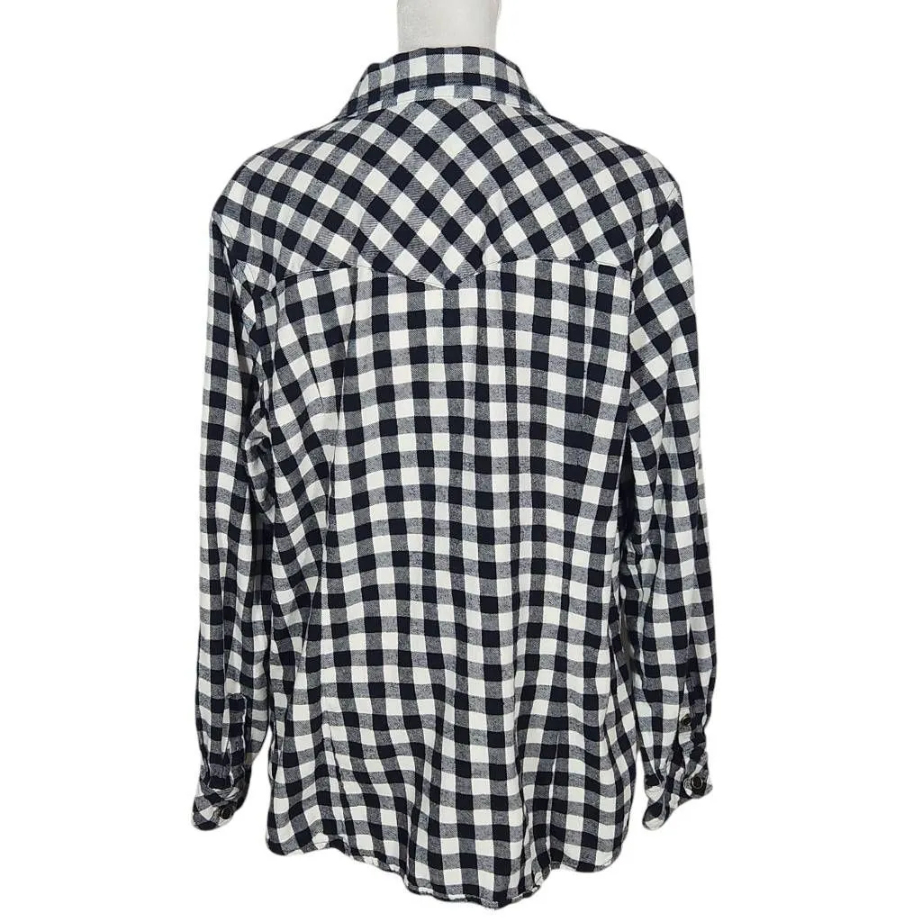 Bit & Bridle Black and White Plaid Flannel Button Down Shirt Size Large - Image 2