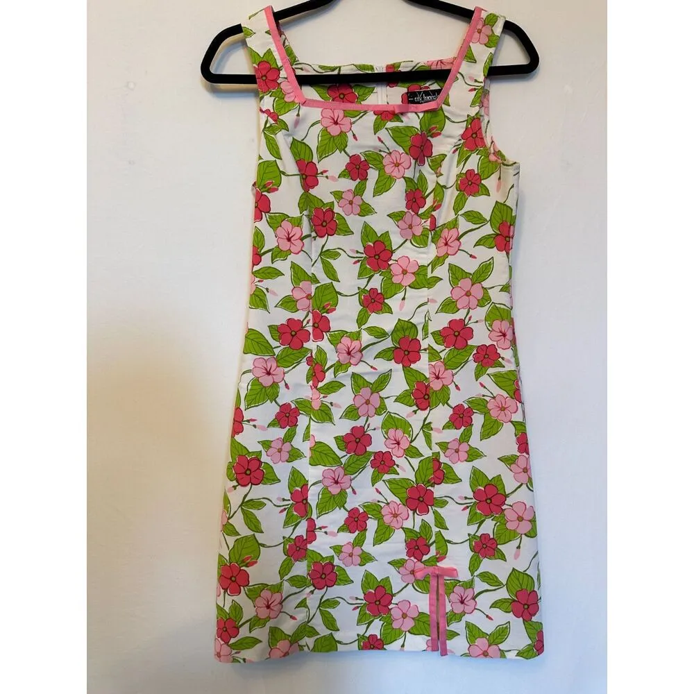 Vintage Floral Pink and Green Mini Dress Size Small - Image 4