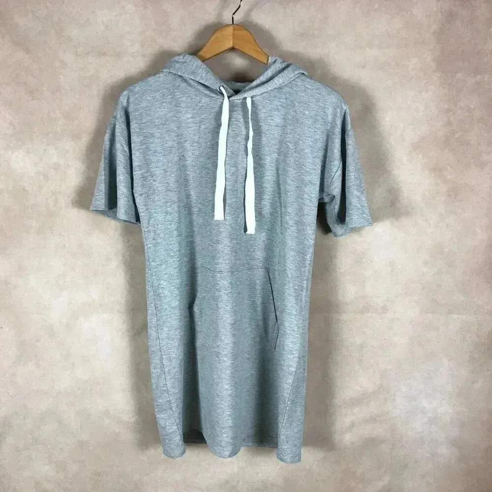 Short Sleeve Athletic Hoodie Dress NWT Size Medium Gray - Image 4