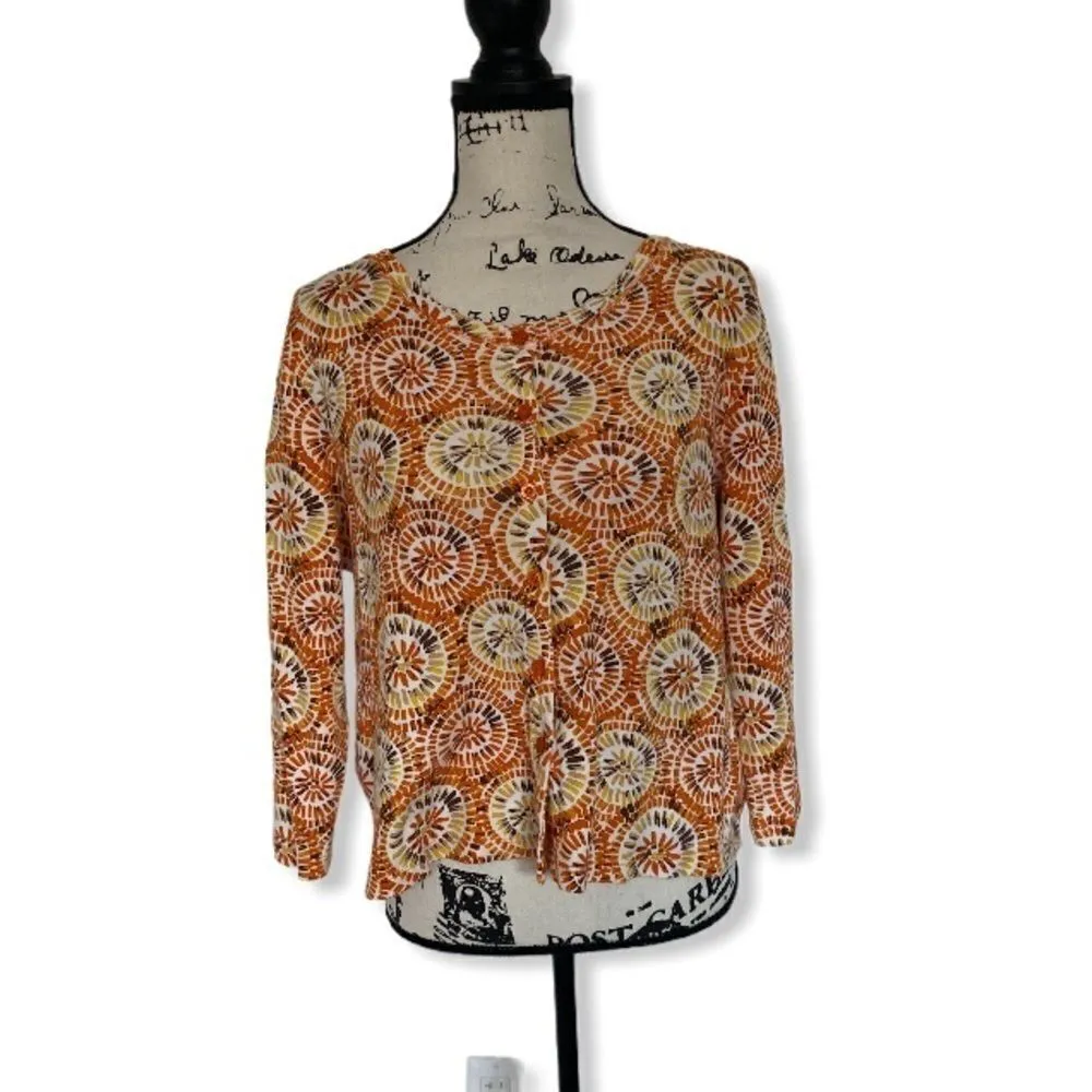 Rafaella Abstract Print Button Front Blouse | Size LP | 100% Cotton - Image 2