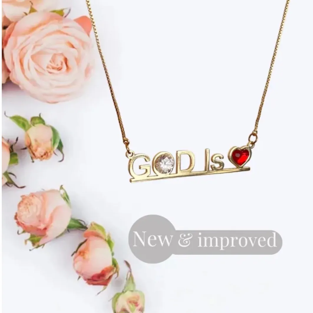 God Is Love Charm Necklace Gold Plated Religious Faith Jewelry 18" Christian - Image 3