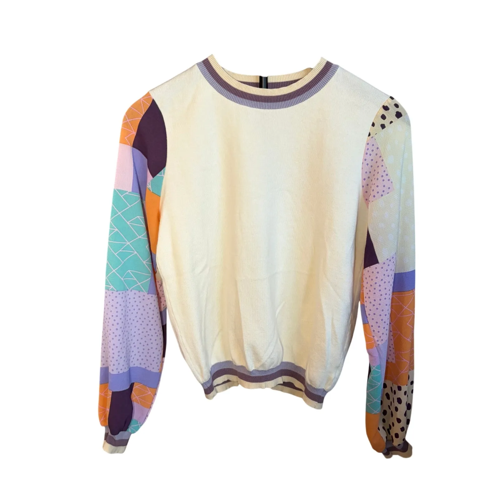 Anthropologie Fate womens cream sweater patterned sheer balloon sleeves. Size S - Image 2