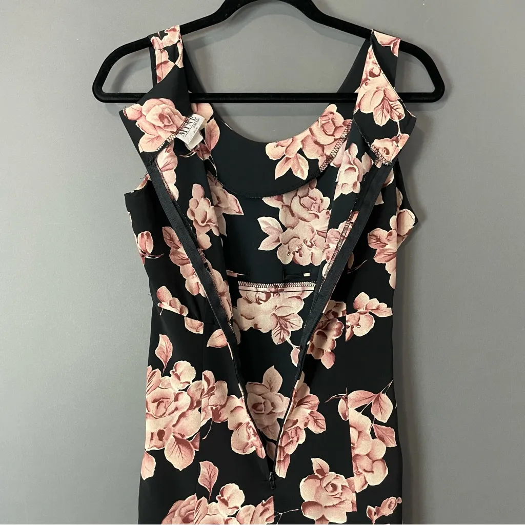 Vintage 90s Dress Floral Babydoll Mini Black Pink‎ Tie Waist Y2K Flirty Summer - Image 4