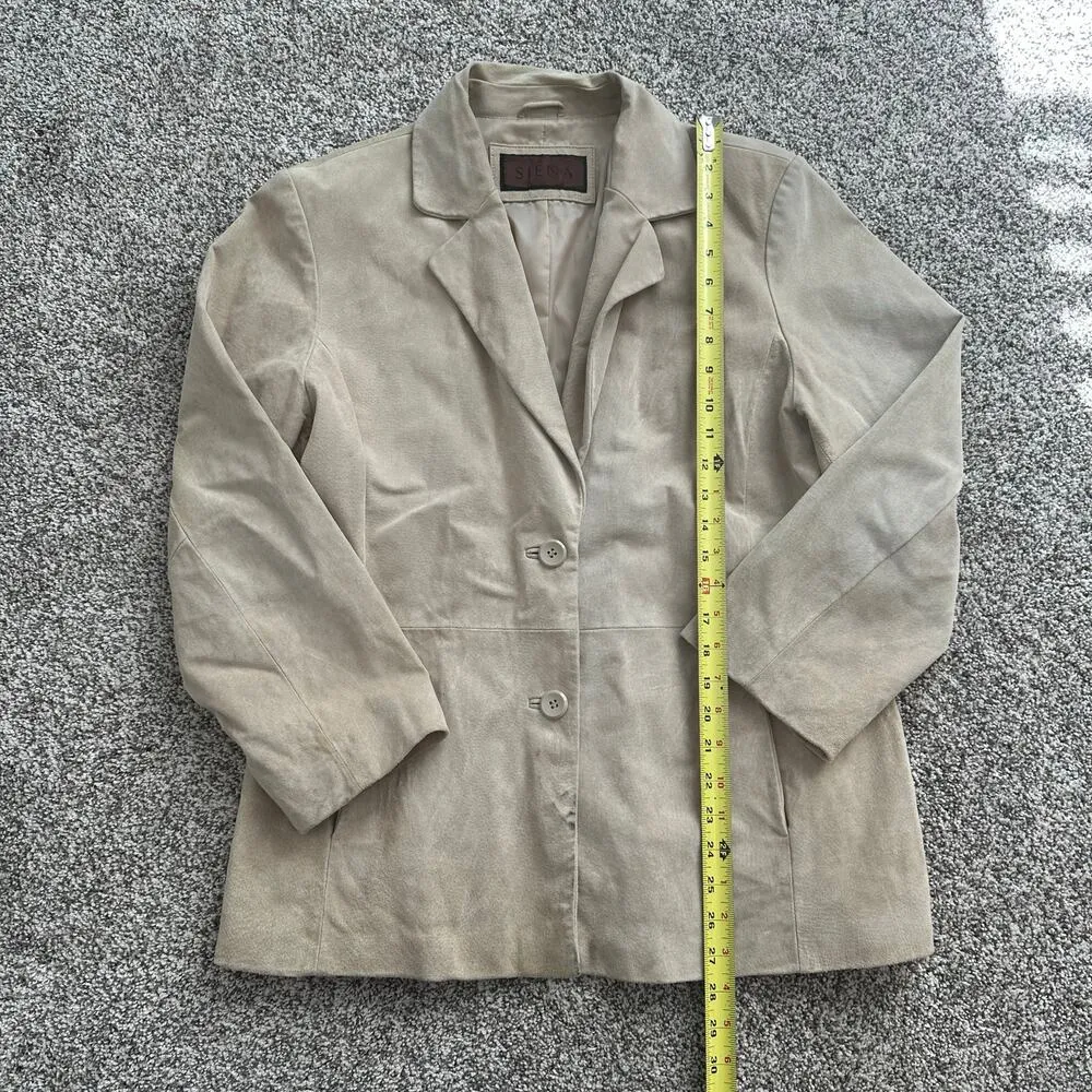 SIENA light beige leather suede button front jacket Tan Size M - Image 9