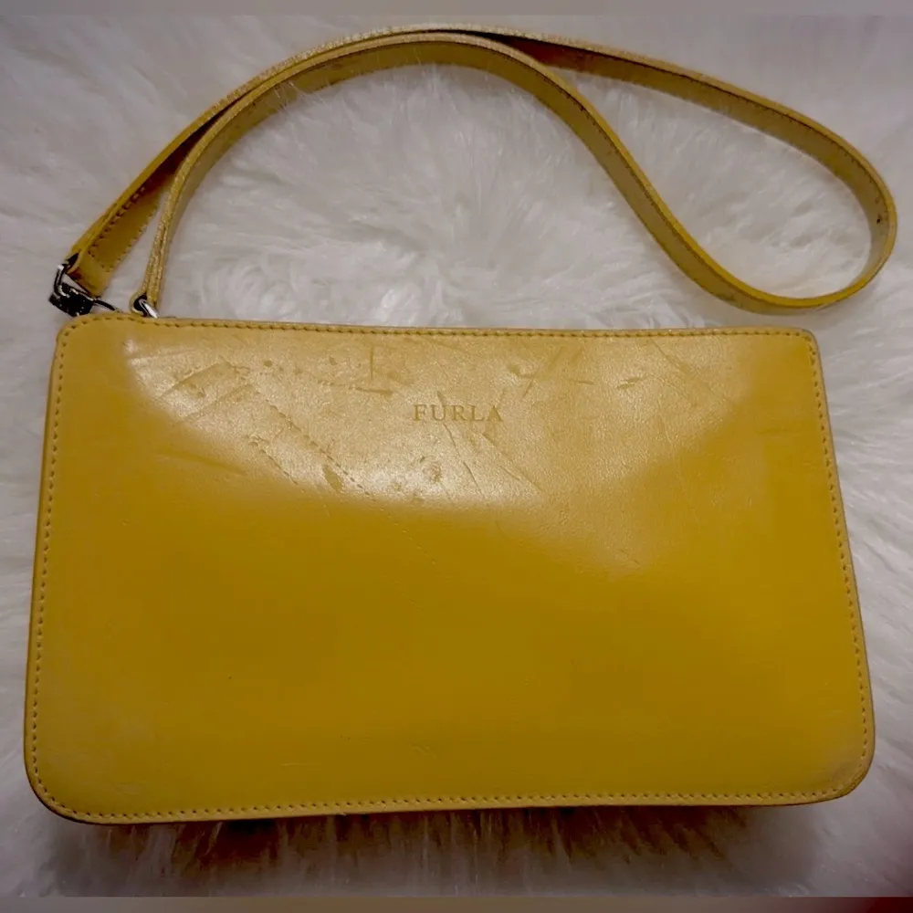 Furla Yellow Leather Clutch Wristlet Bag 9” X 5.5” Approximately - Image 10