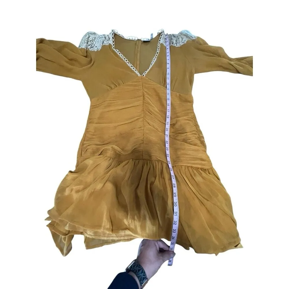 ASOS LACE INSERT SHIRRED WAIST SKATER MINI‎ DRESS IN MUSTARD-YELLOW LACE SIZE 12 - Image 7