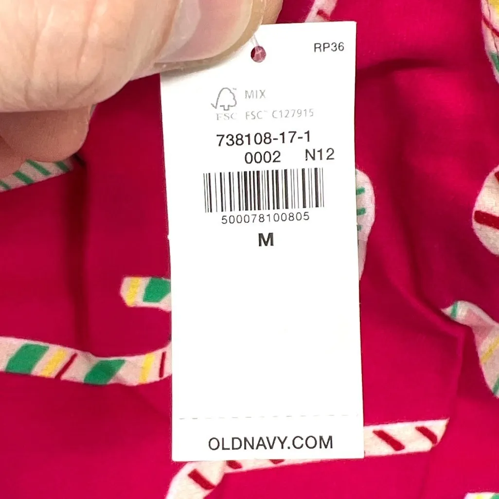 Old Navy Flannel Pajama PJ Pants Candy Cane Print Hot Pink Women's Medium NWT - Image 5