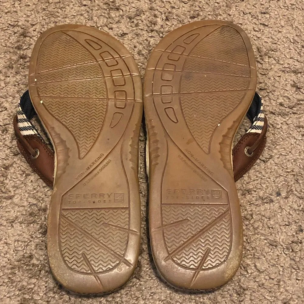 Sperry Women's Seafish Thong Flip Flop Sandals Size 9 M Brown Tan Navy‎ - Image 2
