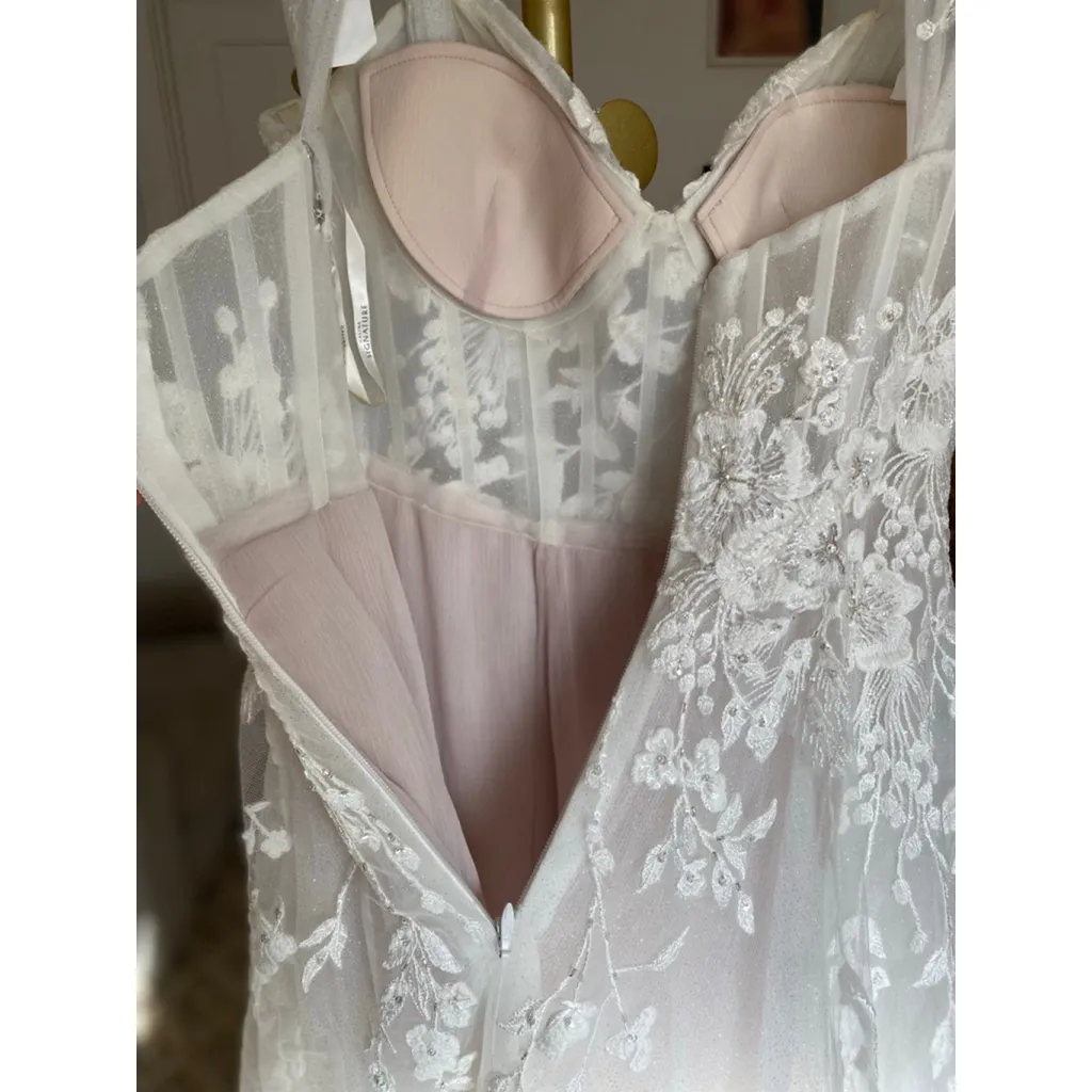 GALINA SIGNATURE Floral Tulle Wedding Dress Gown Removable Sleeve Coquette Bride - Image 7