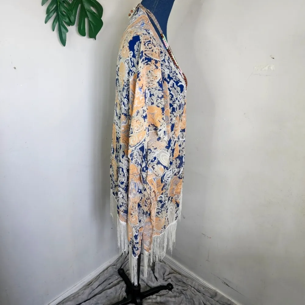 Simonetta Boho Fringe Kimono One Size Orange - Image 3