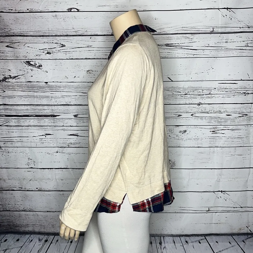 J. Crew NWT Size 2X Tan - Plaid Layered Long Sleeve 100% Cotton Sweater Top - Image 2