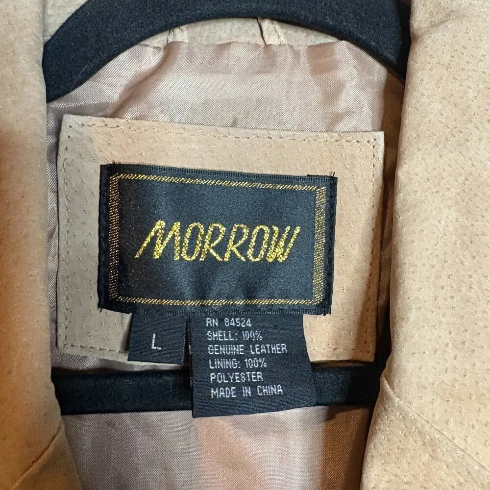 Vintage mixed media beige leather zip up jacket Tan Size L - Image 3