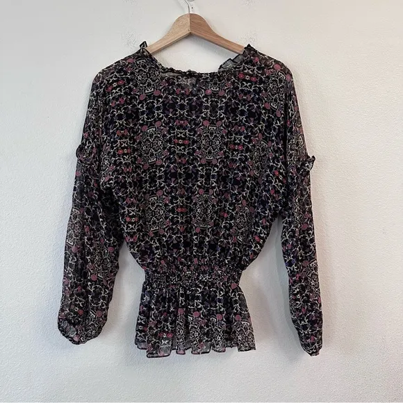 Misa Los Angeles Vera Floral Long-Sleeve Ruffle Blouse Black Size Small - Image 8