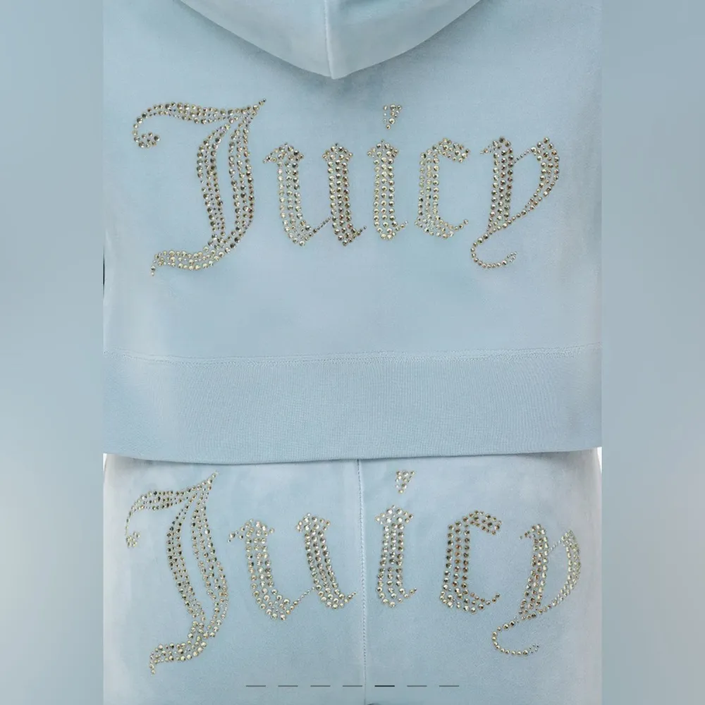 Juicy Couture OG Big Bling Velour Hoodie Track Pants Set Pastel Turquoise Large - Image 5