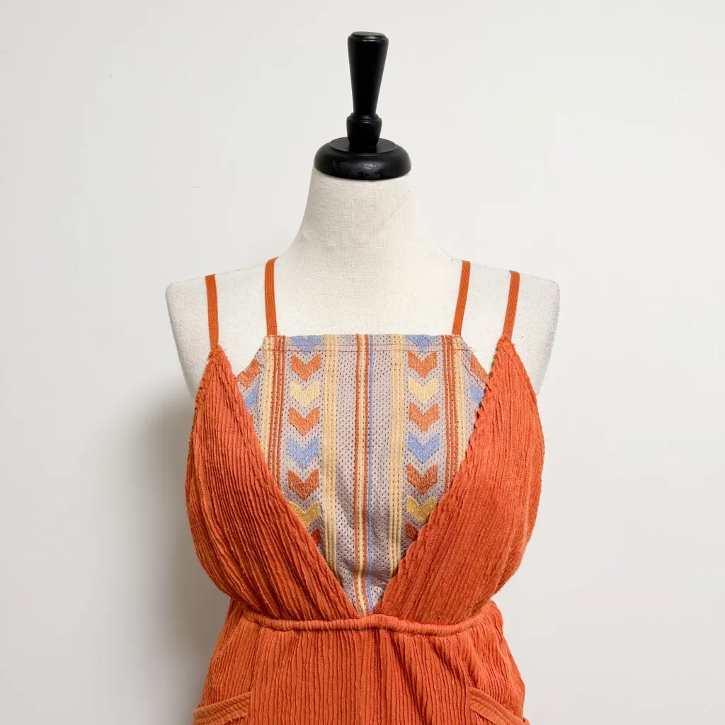 Free People Orange Ribbed Sleeveless Open Back Morning Rise Jumpsuit *FLAWS Size M - Image 2