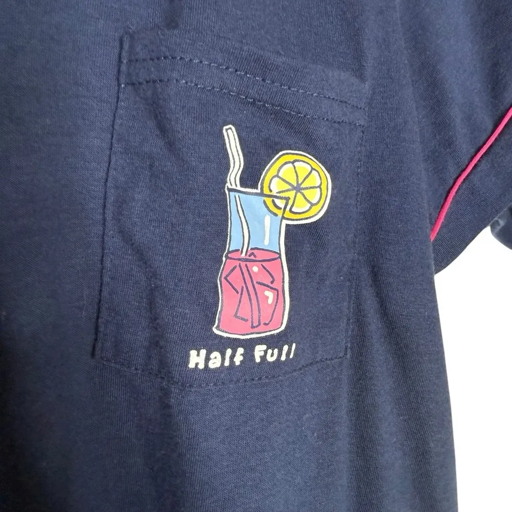 Large Glass Half Full Blue Matching Shirt & Short Set Pajamas Sleep - Image 6